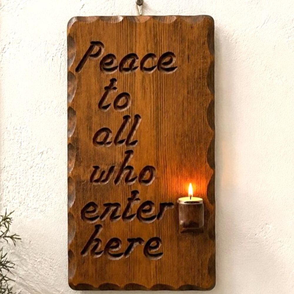 Vintage Peace to All Who Enter Here Wood Wall Candle Sconce Farmhouse Decor